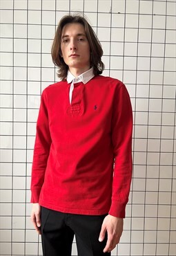 Vintage POLO RALPH LAUREN Rugby Shirt Pullover 90s Red