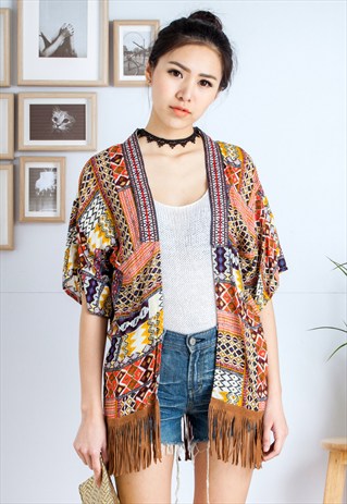 VINTAGE-INSPIRED FRINGE KIMONO