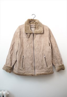 Vintage Beige Suede Winter Jacket