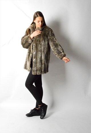 VINTAGE 80S GREY FAUX FUR COAT