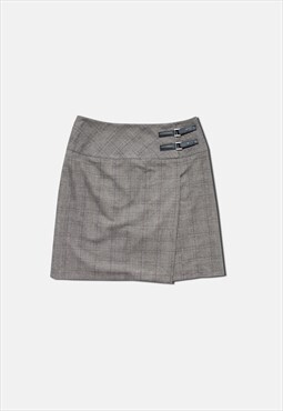 Preloved checkered wrap mini skirt in light brown