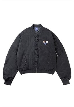 Pleated varsity jacket black badge grunge college bomber