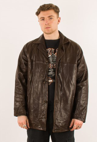VINTAGE BROWN CALVIN KLEIN LEATHER JACKET LARGE
