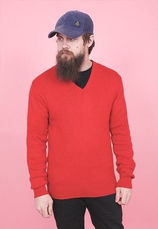 VINTAGE PLAIN RED V-NECK JUMPER /R2026