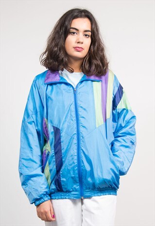VINTAGE 90'S BLUE COLOURBLOCK SHELLSUIT TRACKSUIT JACKET
