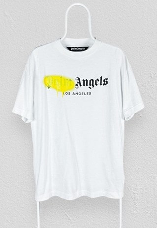 Palm Angels White T Shirt Spray Logo Los Angeles Mens Medium