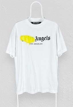 Palm Angels White T Shirt Spray Logo Los Angeles Mens Medium