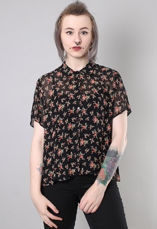 VINTAGE 90S FLORAL PATTERNED SHEER BLOUSE