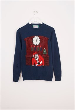Vintage Christmas Jumper 90's Retro Santa Down Chimney