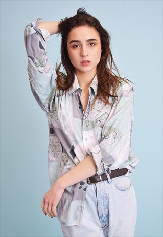 90'S ABSTRACT ABSTRACT PATTERN PRINT OVERSIZED SHIRT