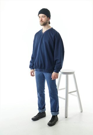 LONG SLEEVE SILKY NAVY SWEATSHIRT / OVERSIZED BLUE SWEATER