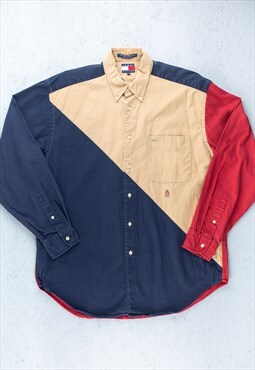 90s Tommy Hilfiger Colourblock  Long Sleeve Shirt - B2973