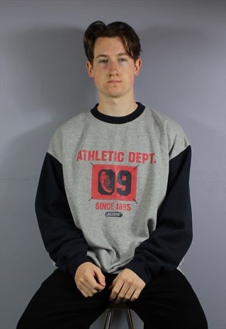 VINTAGE REEBOK ATHLETIC DEPT. SWEATSHIRT IN GREY AND NAVY BL