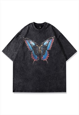 Butterfly t-shirt punk moth tee retro grunge top acid grey
