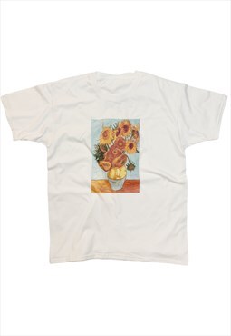 Vincent Van Gogh Sunflower T-Shirt Vintage Art in White