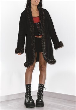 Y2k Vintage Fur Trim Black Penny Lane Coat