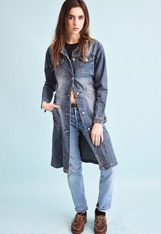 VINTAGE 90'S RETRO STONEWASH DENIM MIDI MOM'S SHIRT DRESS
