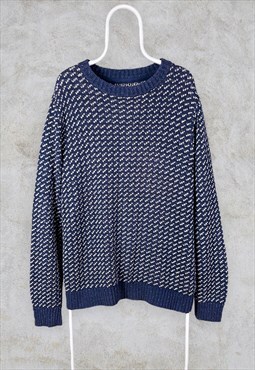 Blue Fat Face Patterned Knit Jumper Chunky Heavyweight XL