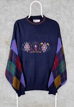 Vintage The Sweater Shop Jumper Argyle Knit Golf Embroidered