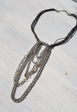 Deadstock cord/chain black/silver tone necklace.