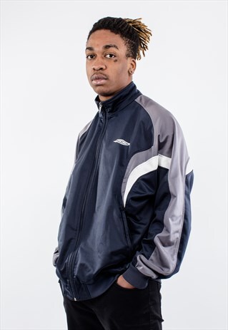 VINTAGE 90S UMBRO TRACK TOP IN NAVY BLUE