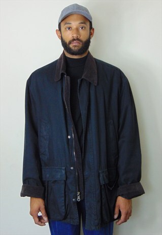 90S CLASSIC BLACK CORDUROY COLLAR CHORE BARN JACKET LARGE