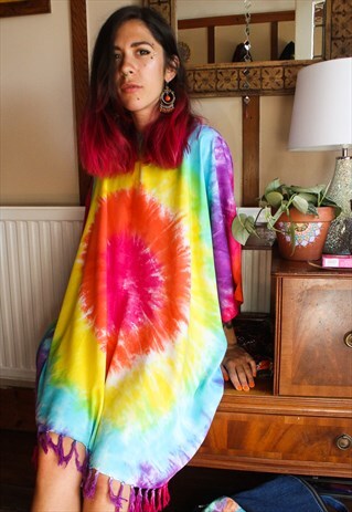 FESTIVAL RAINBOW TIE DYE KAFTAN DRESS