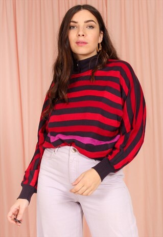 VINTAGE 80S BATWING JUMPER IN STRIPE PATTERN