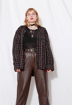 Vintage 90s Grunge Black Red Checked Flannel Oversized Shirt