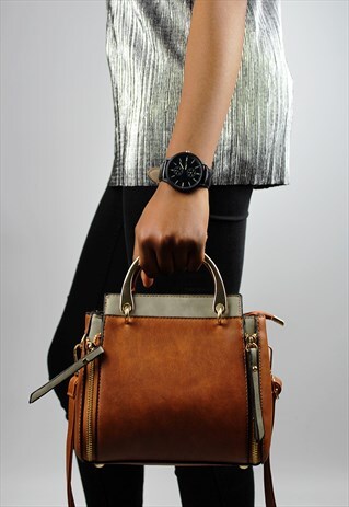 HAND BAG WITH REMOVABLE SHOULDER STRAP - BROWN