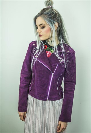 PURPLE SUEDE FRINGE BIKER JACKET