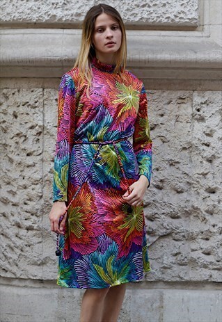 VINTAGE ABSTRACT MULTICOLOR DRESS FROM '60-70 COD.645