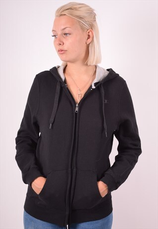 CHAMPION WOMENS VINTAGE HOODIE JACKET LARGE BLACK 90S