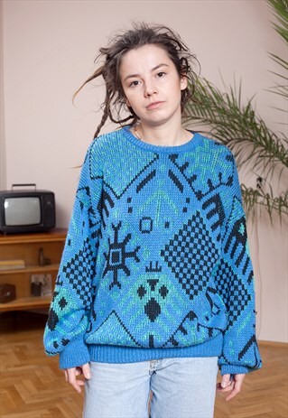 VINTAGE TURQUOISE SWEATER FROM THE 90S, SIZE XL