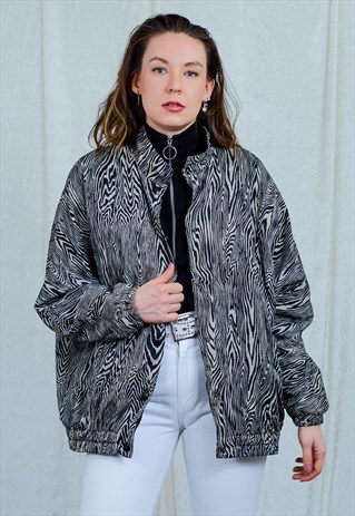 BOMBER JACKET ZEBRA BLACK GRAY VINTAGE 80S SPRING OVERSIZED