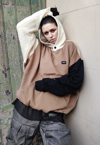 LOOSE FIT OVERSIZE PREMIUM FABRIC CLIP NECK STITCHED HOODIE