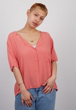 Vintage Fiorella Short Sleeve Blouse in Pink