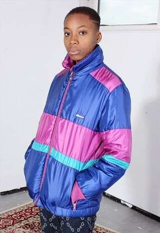 VINTAGE ELLESSE BLUE AND PINK SATEEN LOOK REVERSIBLE JACKET