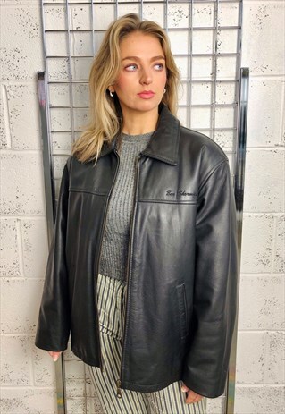 VINTAGE GENUINE LEATHER JACKET COLLARD BOMBER DROP SHOULDER