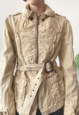Vintage Y2K Women's Beige Neutral Creased Light Jacket
