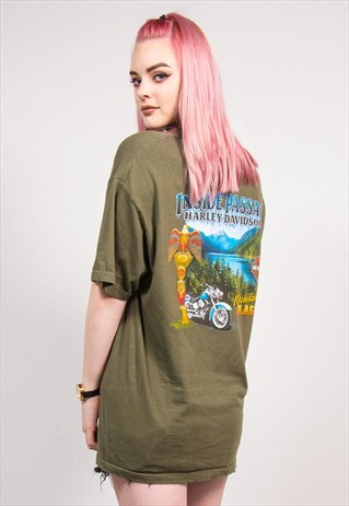 RETRO GREEN HARLEY DAVIDSON ALASKA USA T-SHIRT