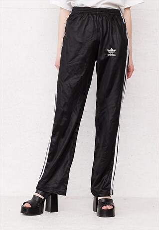 VINTAGE RETRO BLACK ADIDAS SHINY TRACK BOTTOMS JOGGERS