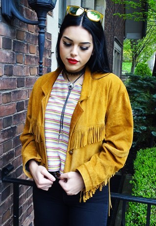 TAN SUEDE TASSELED 70'S CROPPED BOHO JACKET