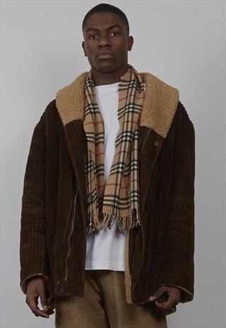 VINTAGE 80'S SHEARLING DARK BROWN HEAVY CORDUROY COAT