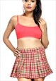 Brown Tartan Pleated Klit Short Party Plaid High Waist Skirt