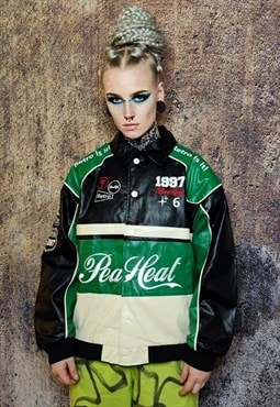 Motorcycle varsity jacket vintage faux leather racing bomber