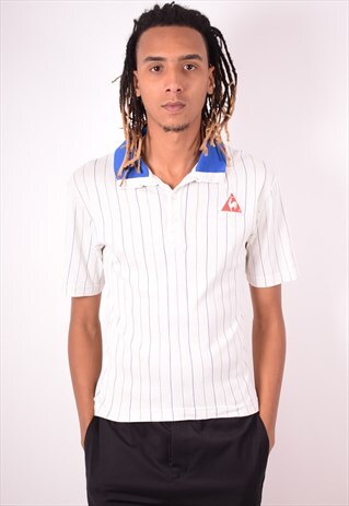 LE COQ SPORTIF MENS VINTAGE POLO SHIRT LARGE WHITE 90S
