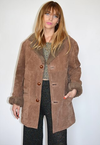 VINTAGE 70S CARAMEL BROWN SHEEPSKIN SHEARLING COAT