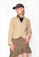 VINTAGE BLAZER Y2K BUTTONED FITTED JACKET IN BEIGE