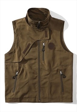 Raised neck sleeveless jacket utility workwear vest tank top